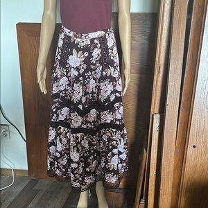 Altar’d NWT Floral Maxi Skirt - Burgundy and Pink